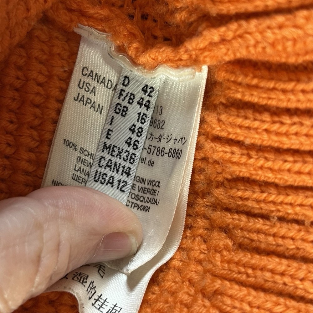 Vintage Chunky knit Pure Virgin Wool Turtleneck Orange Women's 12 - Picture 5 of 9